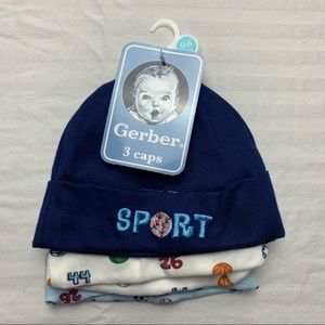 Gerber baby infant hats, 0-6 months, sports themed, new with tags